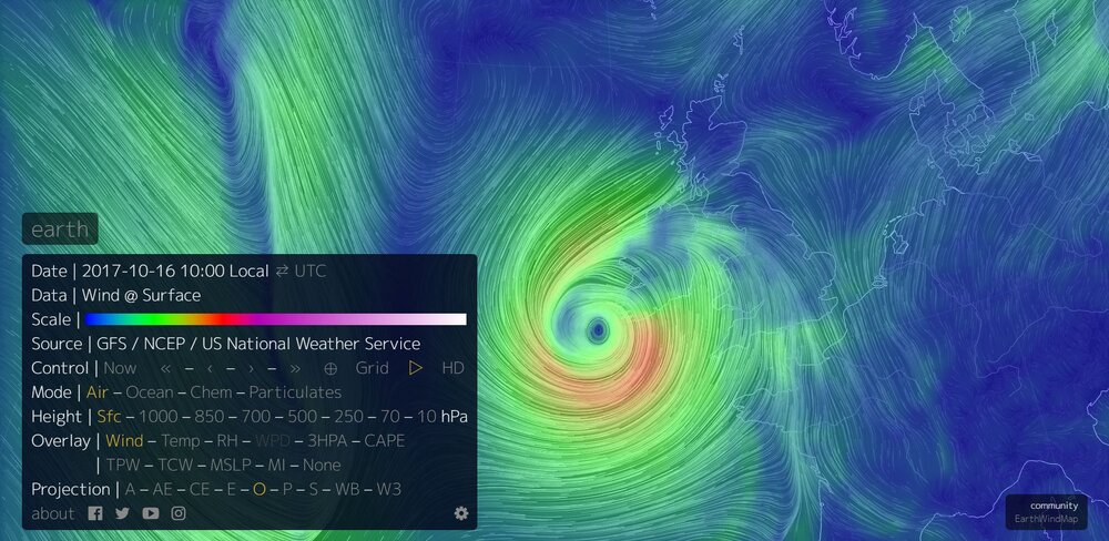 Ophelia On Global Wind Map.JPG